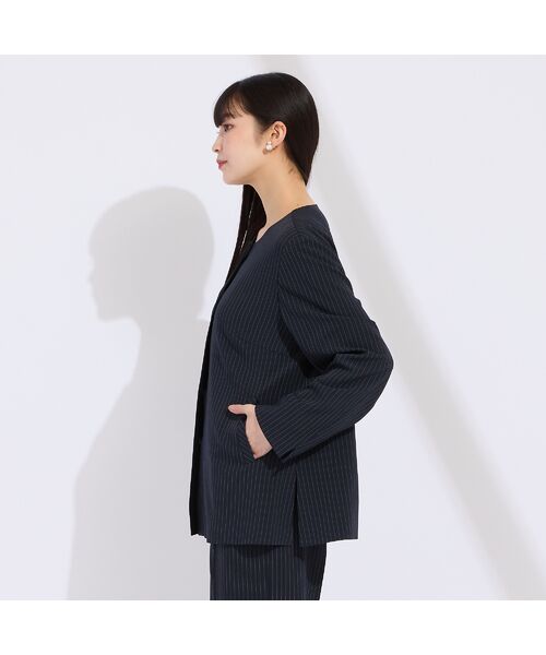 Liliane Burty（Lサイズ） / リリアンビューティ ノーカラージャケット | 【M～4L/セットアップ対応】ストライプノーカラージャケット | 詳細15