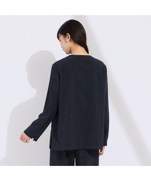 Liliane Burty（Lサイズ） / リリアンビューティ ノーカラージャケット | 【M～4L/セットアップ対応】ストライプノーカラージャケット | 詳細16