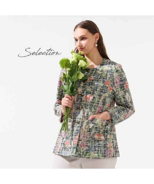 Liliane Burty（Lサイズ） / リリアンビューティ ノーカラージャケット | 【11～17号】イタリア製素材ツイードノーカラージャケット | 詳細1