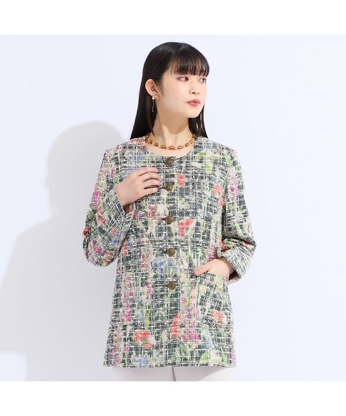 Liliane Burty（Lサイズ） / リリアンビューティ ノーカラージャケット | 【11～17号】イタリア製素材ツイードノーカラージャケット | 詳細9