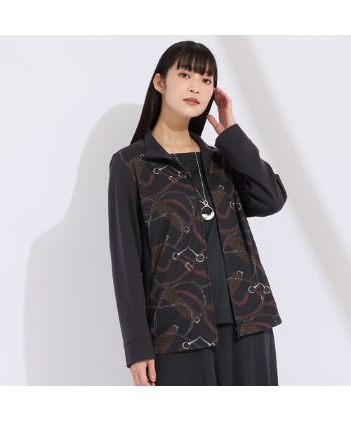 Liliane Burty(Lサイズ) / リリアンビューティ ブルゾン | 【M~4L】オーナメントプリントジップアップジャケット(グレー)