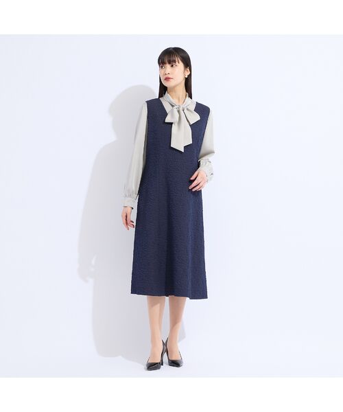 Liliane Burty(Lサイズ) / リリアンビューティ ミニ丈・ひざ丈ワンピース | 【M~4L/セットアップ対応】米沢織ふくれジャカードワンピース | 詳細1