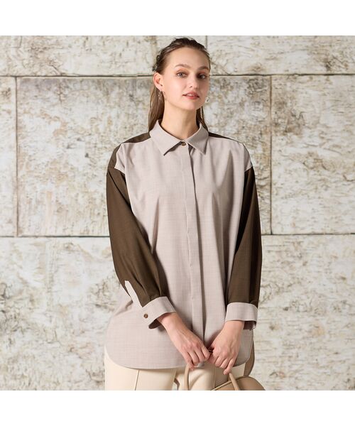Liliane Burty（Lサイズ） / リリアンビューティ シャツ・ブラウス | 【L・3L】ウール混配色使いブラウス | 詳細1
