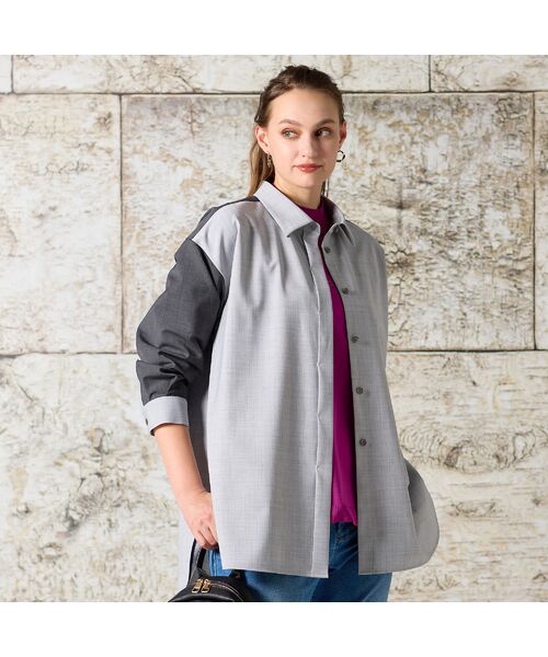 Liliane Burty（Lサイズ） / リリアンビューティ シャツ・ブラウス | 【L・3L】ウール混配色使いブラウス | 詳細7