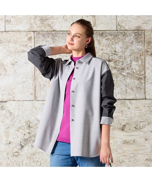 Liliane Burty（Lサイズ） / リリアンビューティ シャツ・ブラウス | 【L・3L】ウール混配色使いブラウス | 詳細9