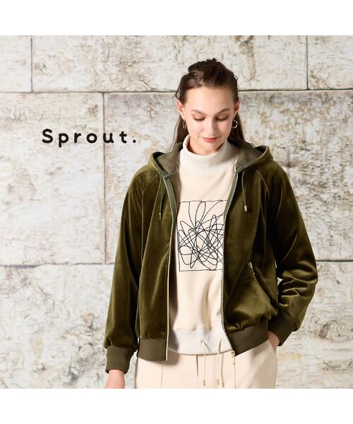 Liliane Burty(Lサイズ) / リリアンビューティ その他アウター | 【M~4L】ベロアボンディングジップアップパーカー(グリーン)