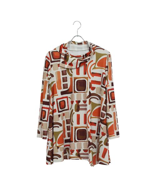 Liliane Burty(Lサイズ) / リリアンビューティ カットソー | 【M~4L】オプティカルプリントTシャツ(オレンジ)