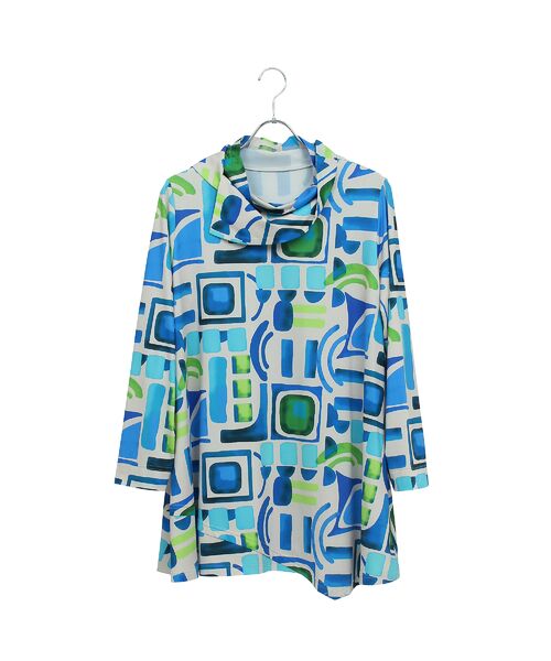 Liliane Burty(Lサイズ) / リリアンビューティ カットソー | 【M~4L】オプティカルプリントTシャツ(ブルー)