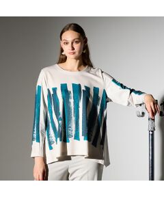 Liliane Burty（Lサイズ） / リリアンビューティ カットソー | 【M～４L】ハケタッチプリント配色Tシャツ