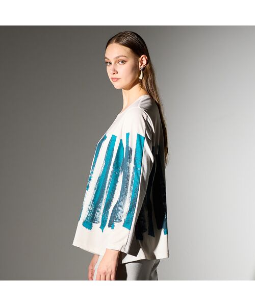 Liliane Burty（Lサイズ） / リリアンビューティ カットソー | 【M～４L】ハケタッチプリント配色Tシャツ | 詳細1