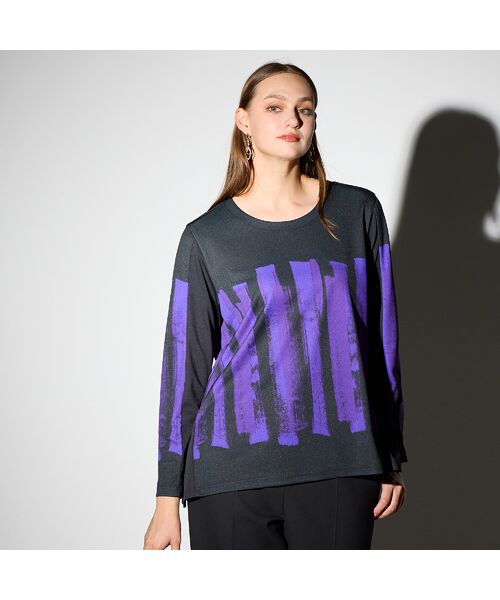 Liliane Burty（Lサイズ） / リリアンビューティ カットソー | 【M～４L】ハケタッチプリント配色Tシャツ | 詳細10