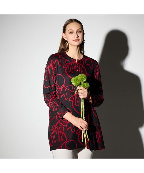 Liliane Burty(Lサイズ) / リリアンビューティ カットソー | 【M~4L】裏起毛ジャカードチュニック(レッド)