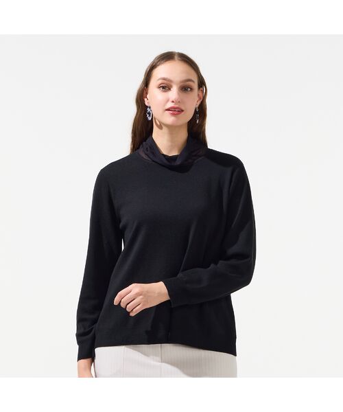 Liliane Burty(Lサイズ) / リリアンビューティ ニット・セーター | 【L~4L・アンサンブル対応】シアーネックプルオーバーニット(ブラック)