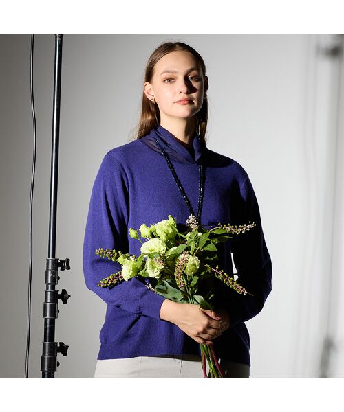 Liliane Burty(Lサイズ) / リリアンビューティ ニット・セーター | 【L~4L・アンサンブル対応】シアーネックプルオーバーニット(バイオレット)