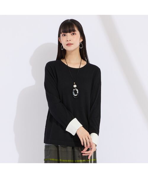 Liliane Burty(Lサイズ) / リリアンビューティ ニット・セーター | 【L~4L】袖カフス配色ニット | 詳細1