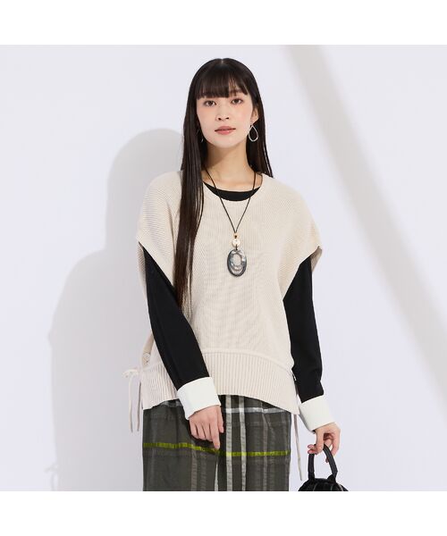 Liliane Burty(Lサイズ) / リリアンビューティ ニット・セーター | 【L~4L】袖カフス配色ニット | 詳細4