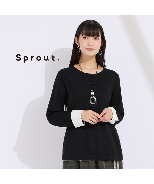 Liliane Burty(Lサイズ) / リリアンビューティ ニット・セーター | 【L~4L】袖カフス配色ニット(ブラック)