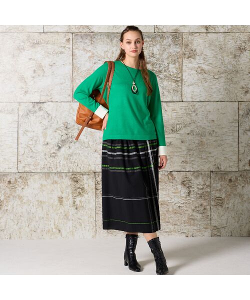 Liliane Burty(Lサイズ) / リリアンビューティ ニット・セーター | 【L~4L】袖カフス配色ニット | 詳細10