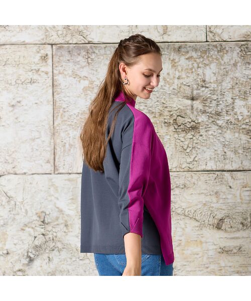 Liliane Burty（Lサイズ） / リリアンビューティ ニット・セーター | 【L・3L】配色ハイネックプルオーバーニット | 詳細8