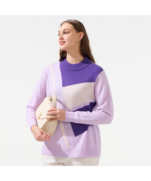 Liliane Burty（Lサイズ） / リリアンビューティ ニット・セーター | 【L～4L/アンサンブル対応】カシミヤスクエア柄ニット | 詳細1