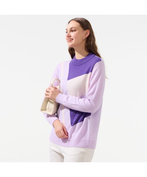 Liliane Burty（Lサイズ） / リリアンビューティ ニット・セーター | 【L～4L/アンサンブル対応】カシミヤスクエア柄ニット | 詳細2