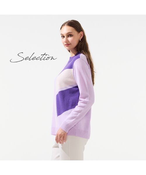 Liliane Burty(Lサイズ)/リリアンビューティ 【L~4L/アンサンブル対応】カシミヤスクエア柄ニット ピンク LL Liliane Burty(Lサイズ)/リリアンビューティ 【L~4L/アンサンブル対応】カシミヤスクエア柄ニット ピンク LL