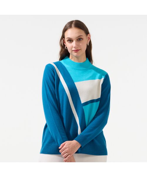 Liliane Burty（Lサイズ） / リリアンビューティ ニット・セーター | 【L～4L/アンサンブル対応】カシミヤスクエア柄ニット | 詳細6