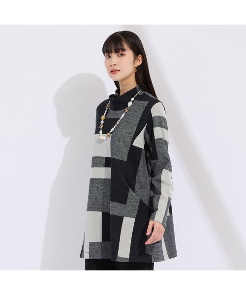 Liliane Burty(Lサイズ) / リリアンビューティ カットソー | 【M~4L】両面起毛チェックTシャツ(グレー)