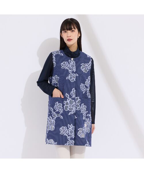 Liliane Burty（Lサイズ） / リリアンビューティ ベスト | 【11～17号】フランス製素材ジャカードノーカラーベスト | 詳細1