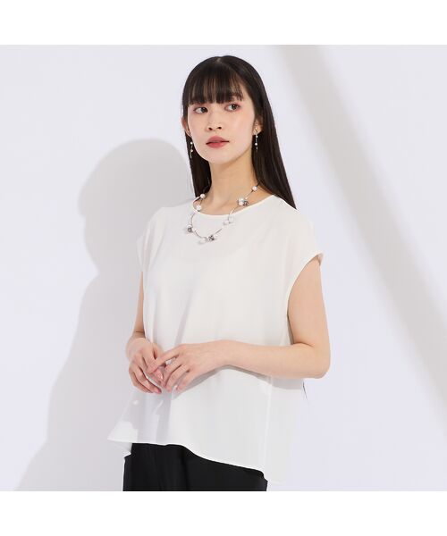 Liliane Burty（Lサイズ） / リリアンビューティ シャツ・ブラウス | 【WEB先行販売/セットアップ対応】バックサテン梨地フレンチスリーブブラウス（ホワイト）