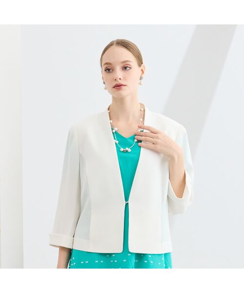 Liliane Burty(Lサイズ) / リリアンビューティ ノーカラージャケット | 【WEB先行販売・セットアップ対応】バックサテン梨地ノーカラージャケット | 詳細1