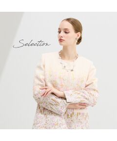 Liliane Burty（Lサイズ） / リリアンビューティ ノーカラージャケット | 【11～17号】フランス製素材ジャカードノーカラージャケット