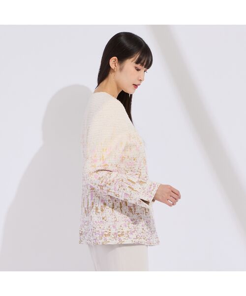 Liliane Burty（Lサイズ） / リリアンビューティ ノーカラージャケット | 【11～17号】フランス製素材ジャカードノーカラージャケット | 詳細2