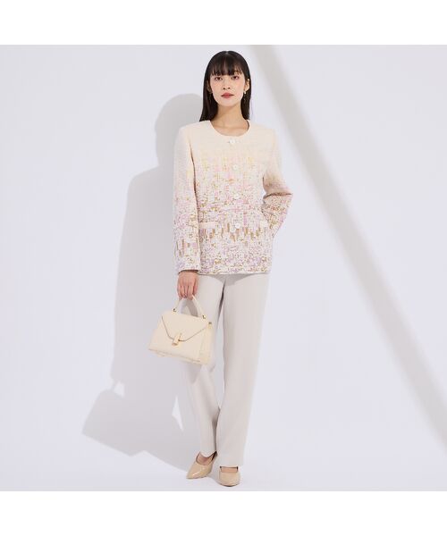 Liliane Burty（Lサイズ） / リリアンビューティ ノーカラージャケット | 【11～17号】フランス製素材ジャカードノーカラージャケット | 詳細5