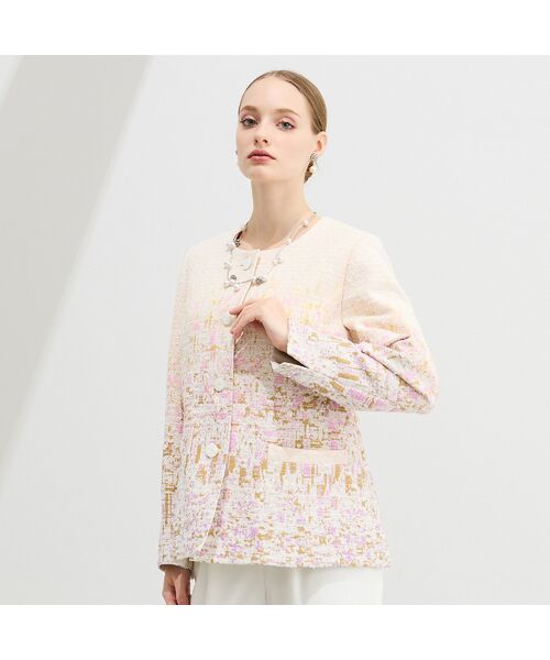 Liliane Burty（Lサイズ） / リリアンビューティ ノーカラージャケット | 【11～17号】フランス製素材ジャカードノーカラージャケット | 詳細6