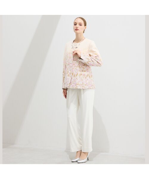 Liliane Burty（Lサイズ） / リリアンビューティ ノーカラージャケット | 【11～17号】フランス製素材ジャカードノーカラージャケット | 詳細8