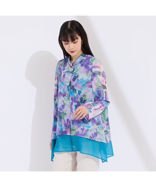 Liliane Burty（Lサイズ） / リリアンビューティ シャツ・ブラウス | 【11～17号】フラワープリント楊柳ブラウス | 詳細1