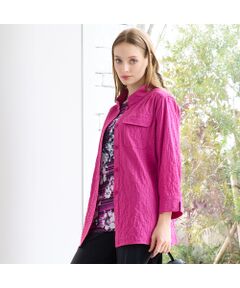 【M～4L】バンドカラーサッカーチェックブラウス