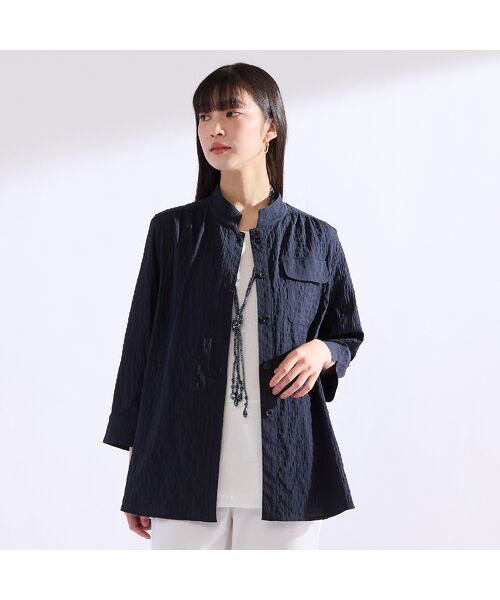 Liliane Burty(Lサイズ) / リリアンビューティ シャツ・ブラウス | 【M~4L】バンドカラーサッカーチェックブラウス | 詳細1