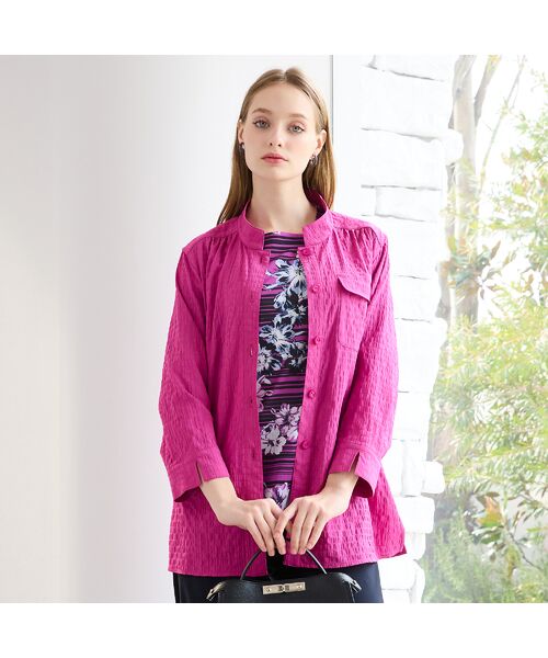 Liliane Burty(Lサイズ) / リリアンビューティ シャツ・ブラウス | 【M~4L】バンドカラーサッカーチェックブラウス | 詳細8