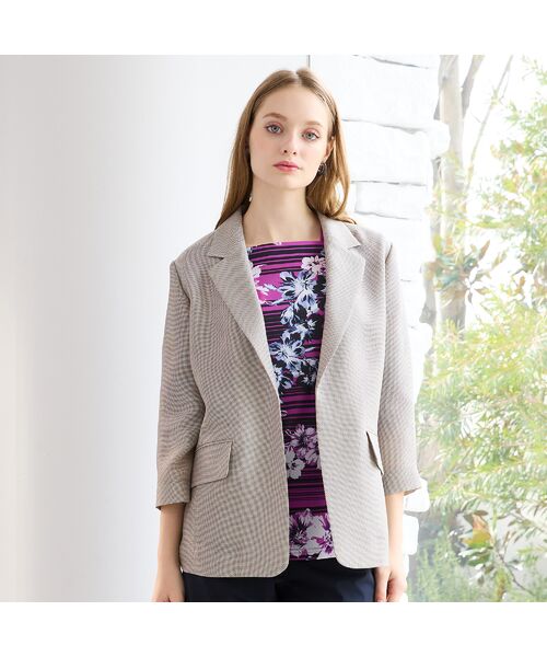 Liliane Burty(Lサイズ) / リリアンビューティ テーラードジャケット | 【M~4L】シャンブレーカラミジャケット(ベージュ)