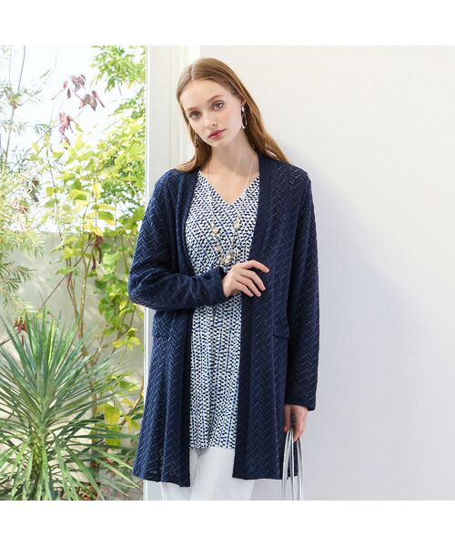 Liliane Burty(Lサイズ) / リリアンビューティ カーディガン・ボレロ | 【M~4L/アンサンブル可】イタリア製素材ヘリンボーンカーディガン | 詳細3