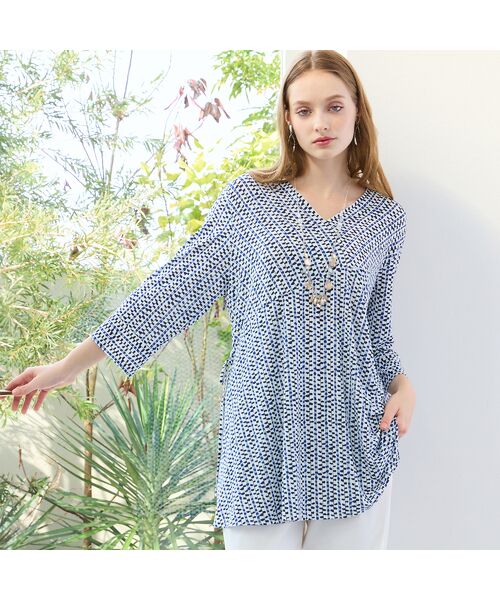 Liliane Burty（Lサイズ） / リリアンビューティ カットソー | 【M～4L】ストライププリントTシャツ（ホワイト）