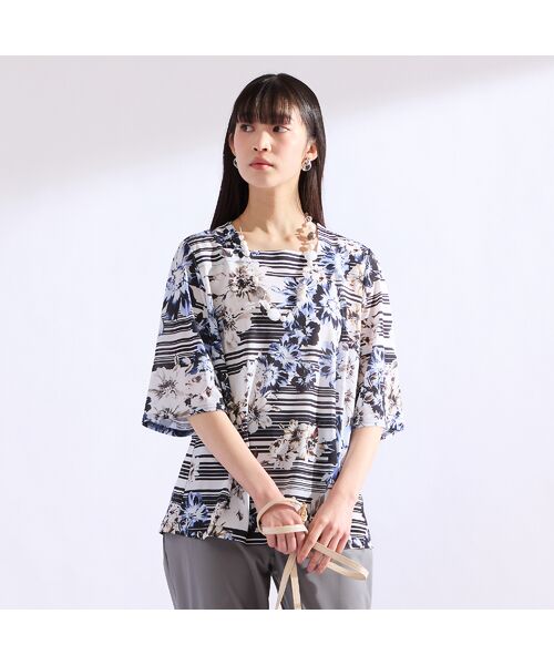 Liliane Burty(Lサイズ) / リリアンビューティ カットソー | 【M~4L】フラワーボーダーTシャツ | 詳細1