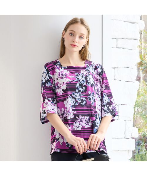 Liliane Burty(Lサイズ) / リリアンビューティ カットソー | 【M~4L】フラワーボーダーTシャツ | 詳細8