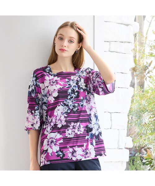 Liliane Burty(Lサイズ) / リリアンビューティ カットソー | 【M~4L】フラワーボーダーTシャツ | 詳細9