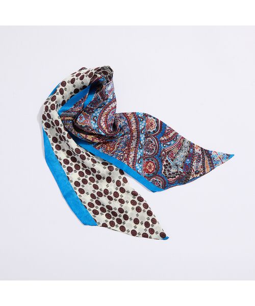 Liliane Burty（Lサイズ） / リリアンビューティ バンダナ・スカーフ | 幾何×ペイズリーシルクスカーフ（ブルー）