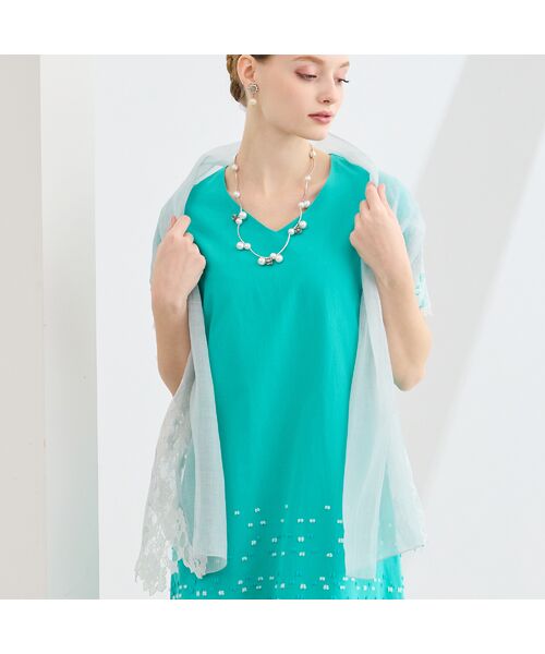 Liliane Burty（Lサイズ） / リリアンビューティ マフラー・ショール・スヌード・ストール | シアーレースストール（グレー）