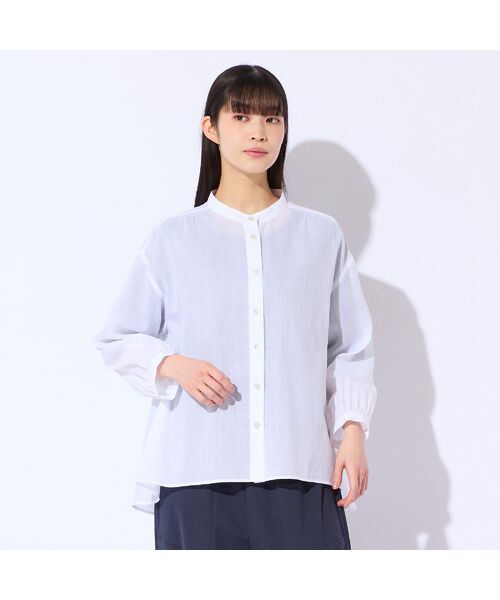 Liliane Burty（Lサイズ） / リリアンビューティ シャツ・ブラウス | 【Sprout./L～4L対応】麻混バンドカラーブラウス | 詳細2