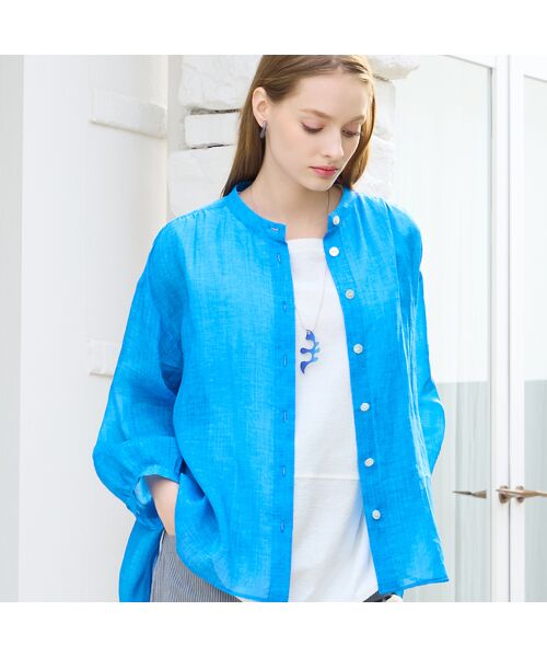 Liliane Burty（Lサイズ） / リリアンビューティ シャツ・ブラウス | 【Sprout./L～4L対応】麻混バンドカラーブラウス | 詳細8